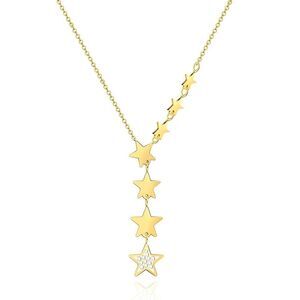 18K Gold Plated Women's Cascading Stars Necklace Cubic Zirconia Accent